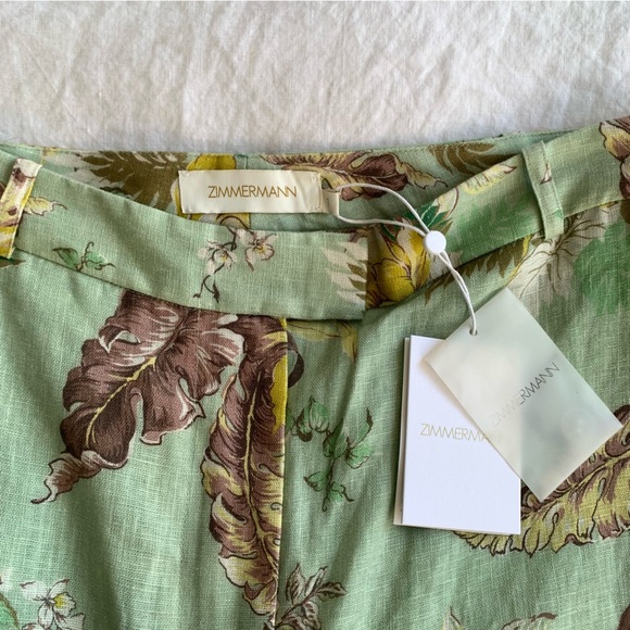 NWT Zimmermann Matchmaker Linen Straight Trouser Pants Mint Tropical Floral - Picture 9 of 14